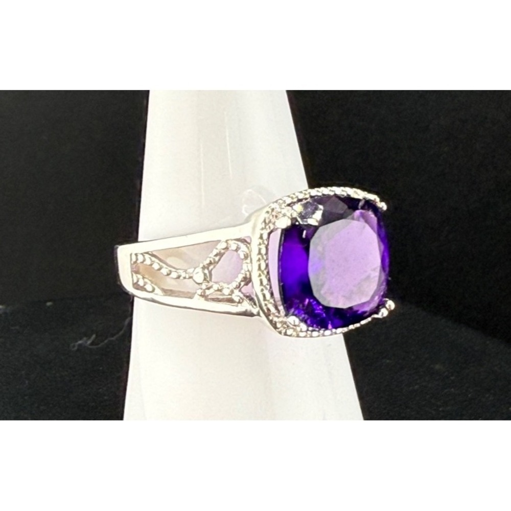 Sterling Silver HOU Ring Signed Purple‎ Size 7